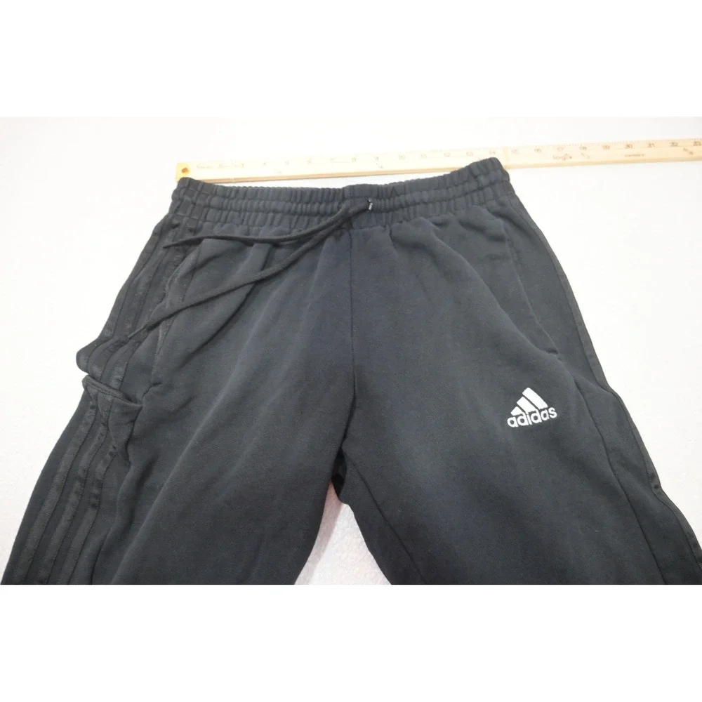 Adidas Joggers Mens Medium Black 3-Stripe Tapered Cuffed Sweatpants‎ Excellent